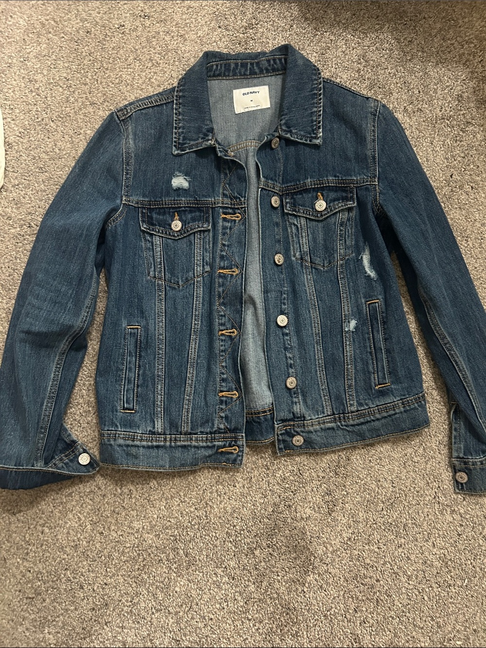 Old Navy Blue Distressed Denim Trucker Jacket